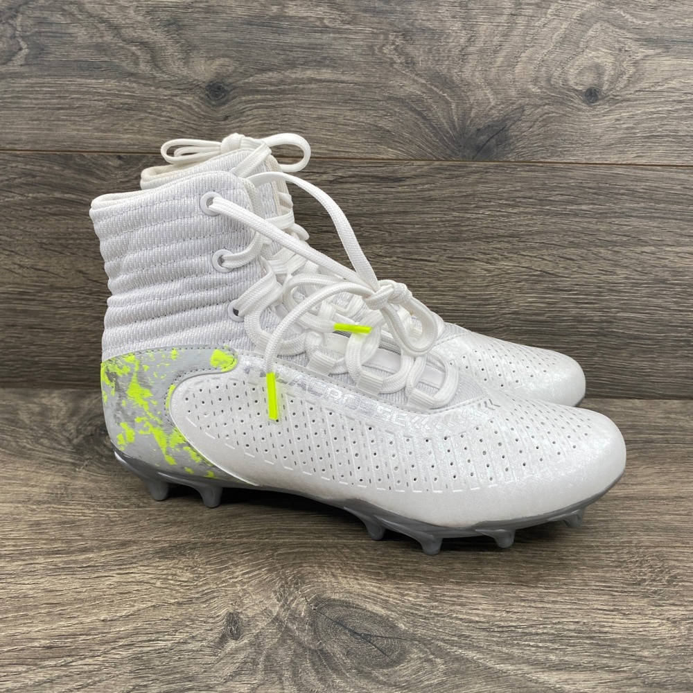 Under Armour Highlight Lacrosse Cleats Youth 4.5Y White Silver Neon 3028699-100
